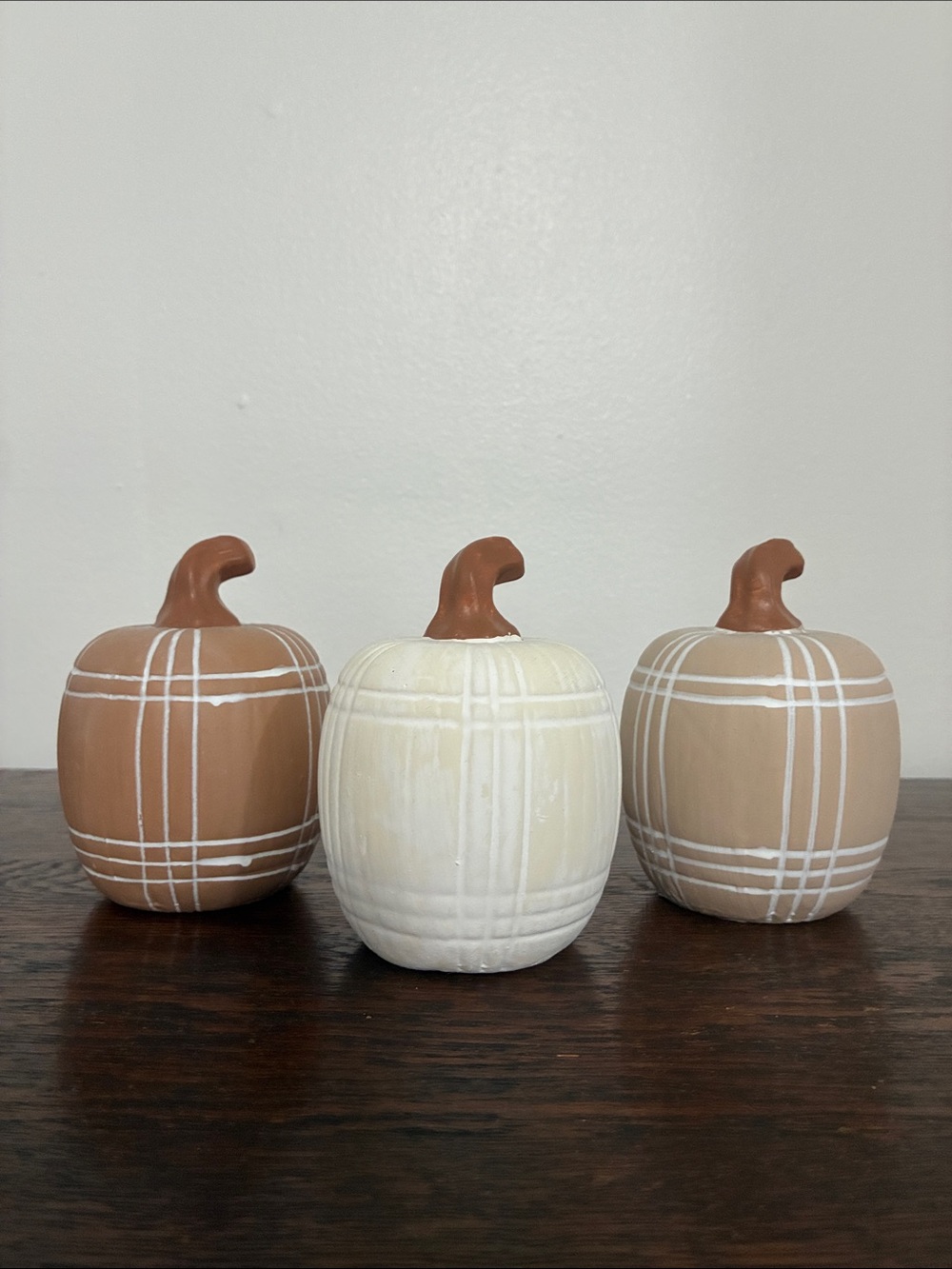 Neutral Plaid Ceramic Pumpkin Set - Home Art